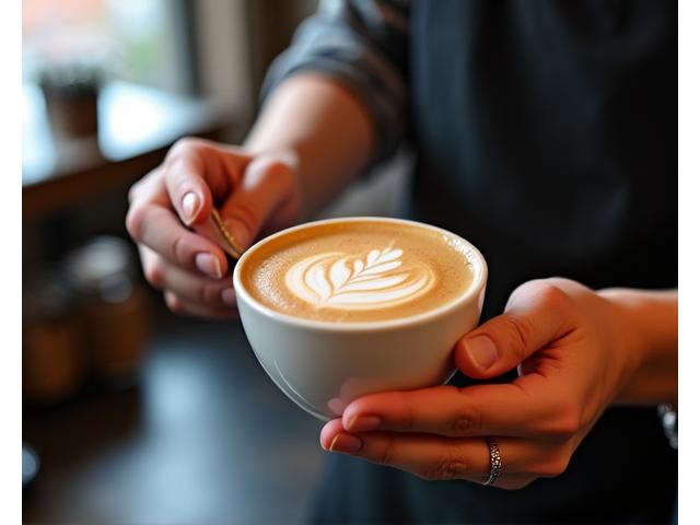 Close up of coffee beans being roasted, steam rising from a fresh cup of coffee, and barista preparing latte art
